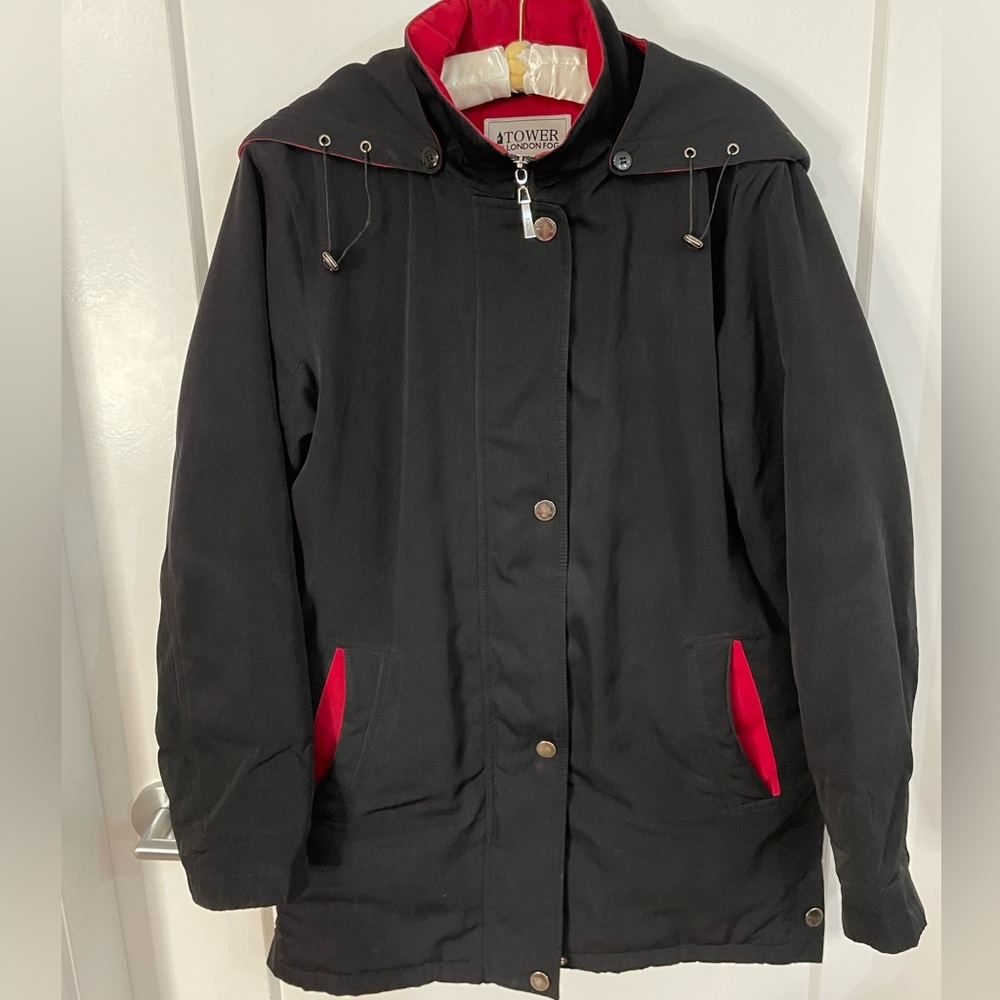 Tower By London Fog Vintage Black and Red Winter Rain Jacket Reversible Small